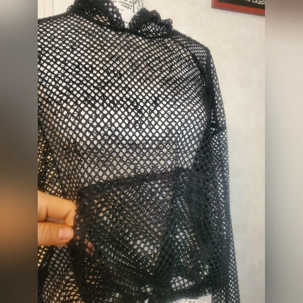 Orange Kiss Chic Black Mesh Hoodie for Women Size:M - Image 4