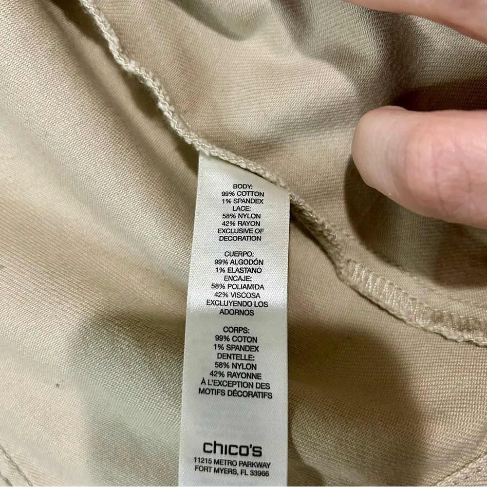 Chico’s Women’s Platinum Khaki Denim Floral Gold Metallic Jacket Size Small EUC - Image 5