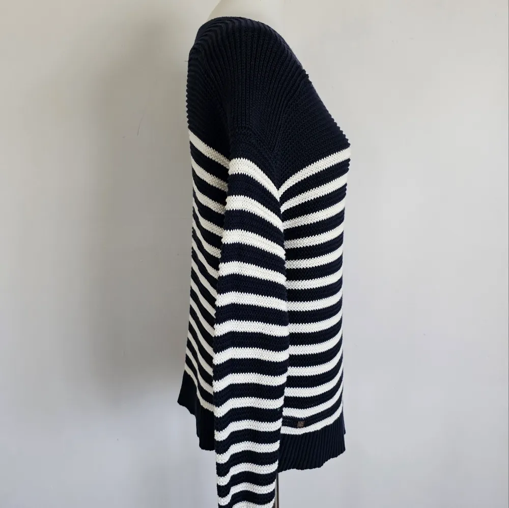 Lauren Ralph Lauren Navy & White Stripe Boatneck Cotton Sweater Size Large - Image 4
