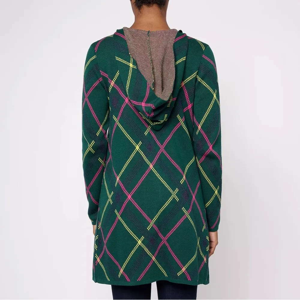 Denim & Co. Jacquard Sweater Coat with Pockets size Medium Green - Image 3