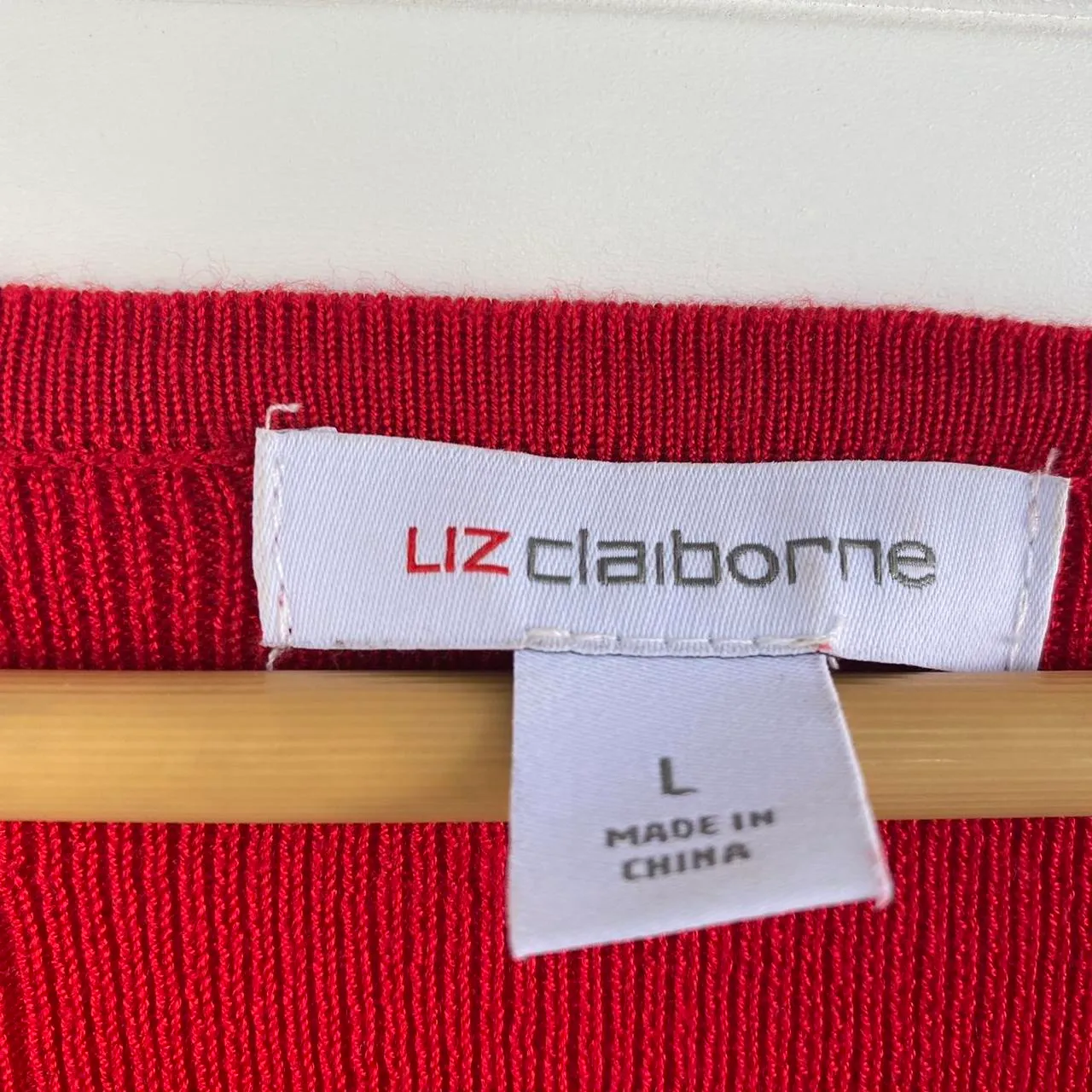 Liz Claiborne  Red And Black Ribbed Long Sleeve Sweater Top - Image 2