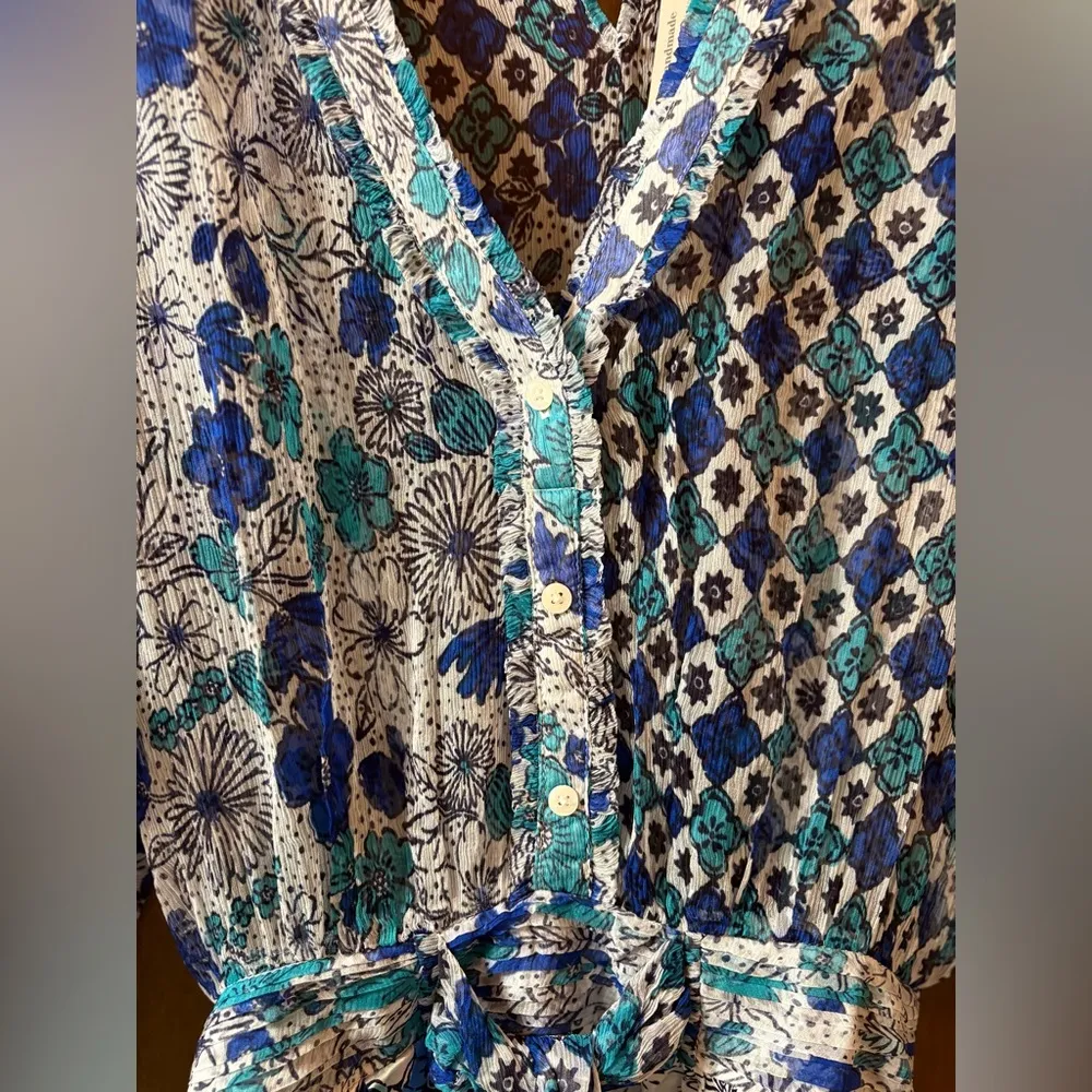 NWT  Short Jumpsuit Azia in White Green Diaognal Batik - Image 10