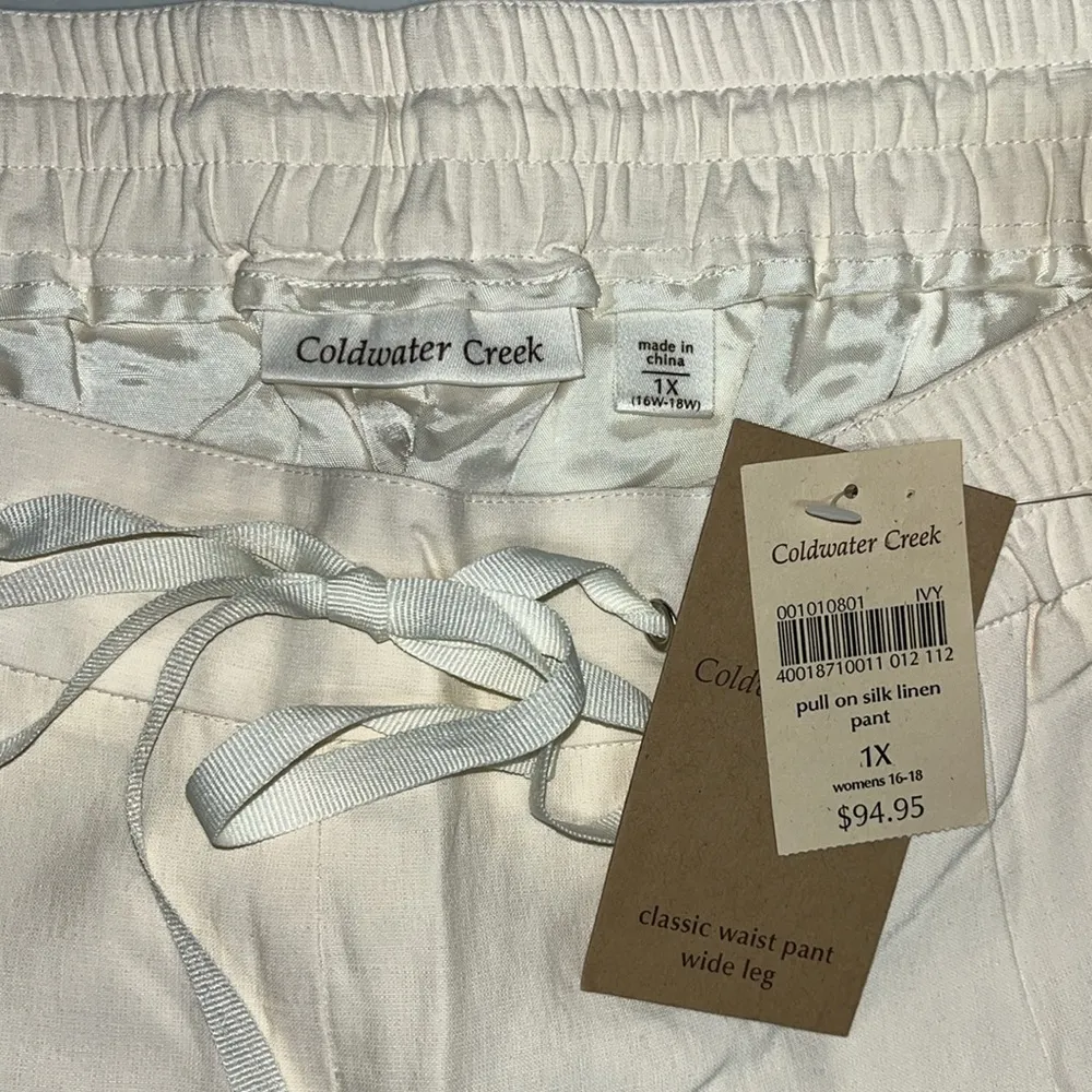 Coldwater Creek NWT 1X (16W-18W) Ivory Silk/Linen Blend Pull-On Wide Leg Pants - Image 4
