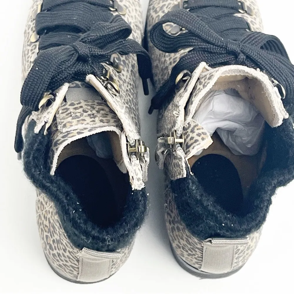 OTBT Lakewood Leather Animal Print Side Zipper Lace Up Faux Fur Lined Boots 8 - Image 15