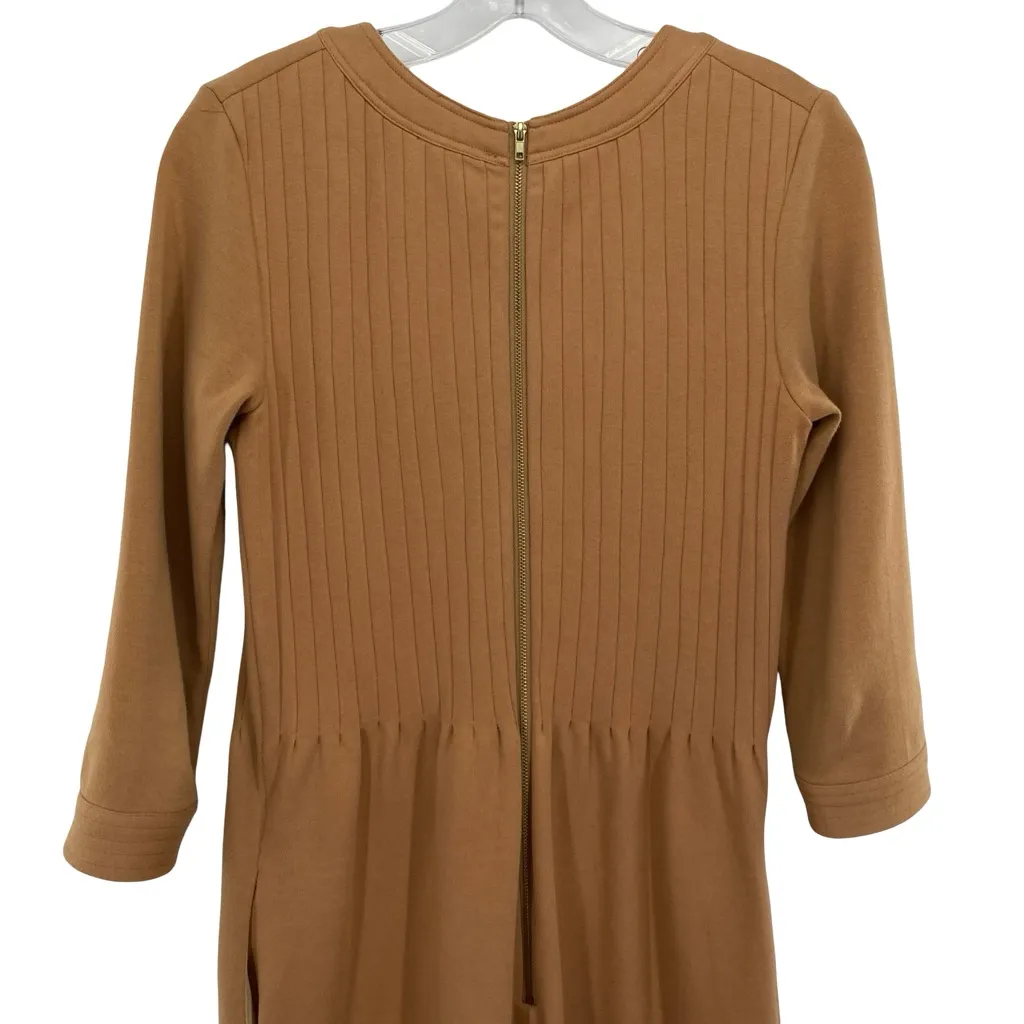 Elizabeth McKay The Pleated Belted Knit Dress Camel Brown Size 4 - Image 6