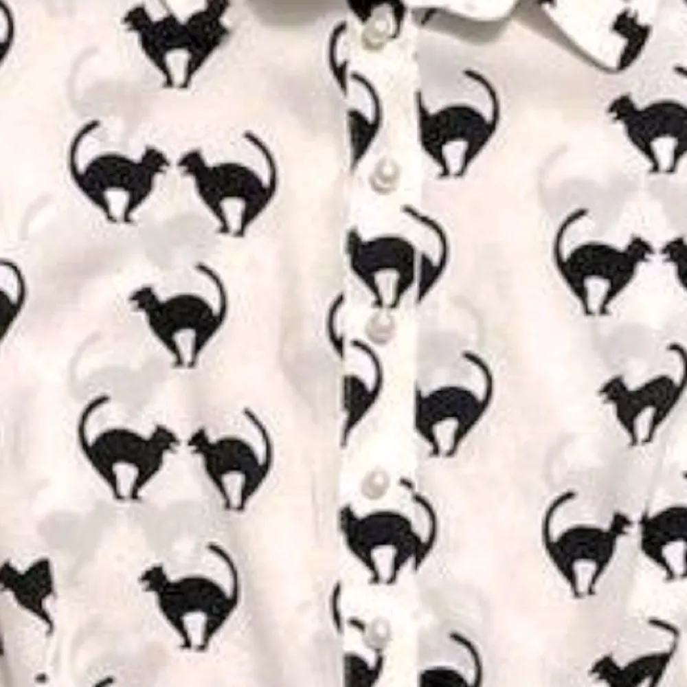 Collectif x ModCloth Mary Grace Meooow Blouse Halloween Spooky Cats size 14/L White Size L - Image 4