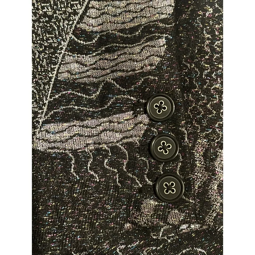 Chicos Lightweight 5 Button Jacket Black Mettalic Irridescent Size 3 Large - Image 3