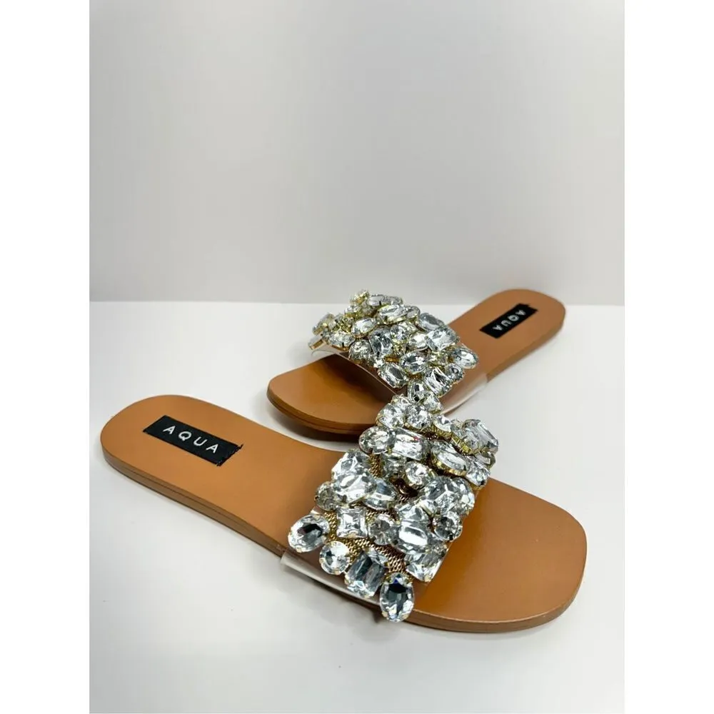 AQUA Sandals Womens Size 8.5 Embellished Open Toe Summer Slides NEW - Image 3