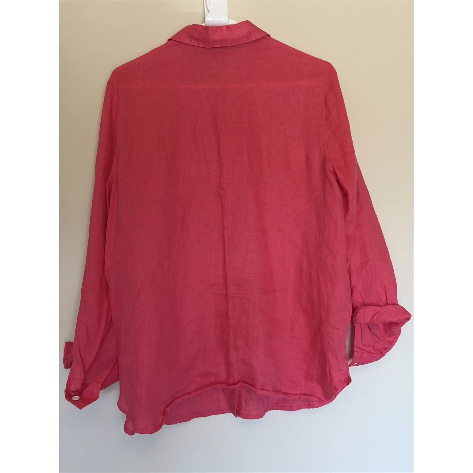 J Jill Coral Salmon 100% Linen Casual Lightweight Button Up Shirt Womens Small - Image 3