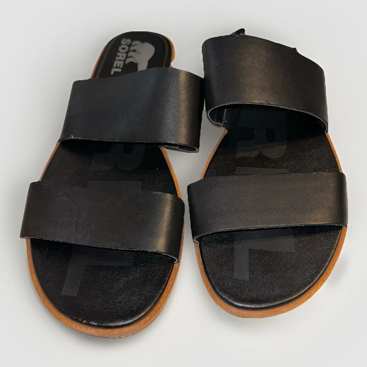 Sorel Sandals Ella II Slip On Slide Black Leather Open Toe NL4262-010 Women's 9 - Image 3