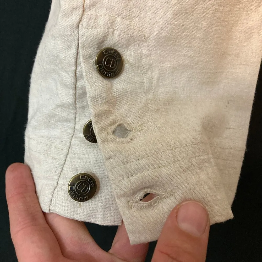 Cathy Daniels Linen Blend Beige Cream Capri High Rise Cropped Ankle Pants - Image 3