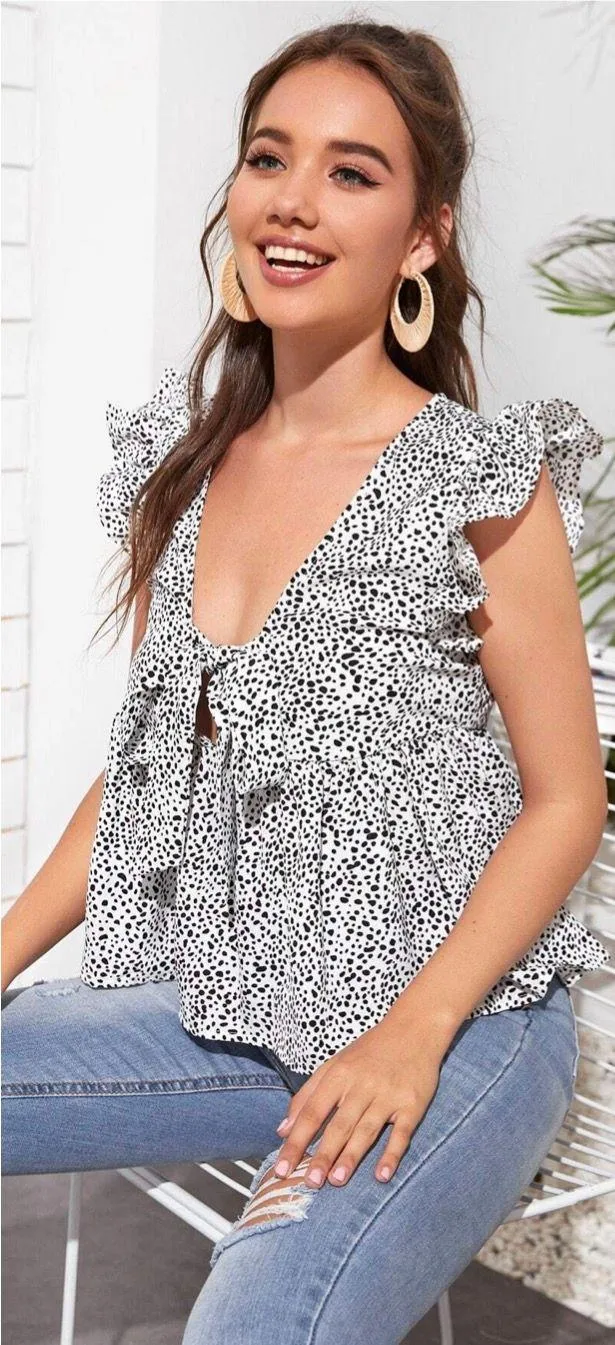 Ruffle Tie Front Top Size L - Image 3