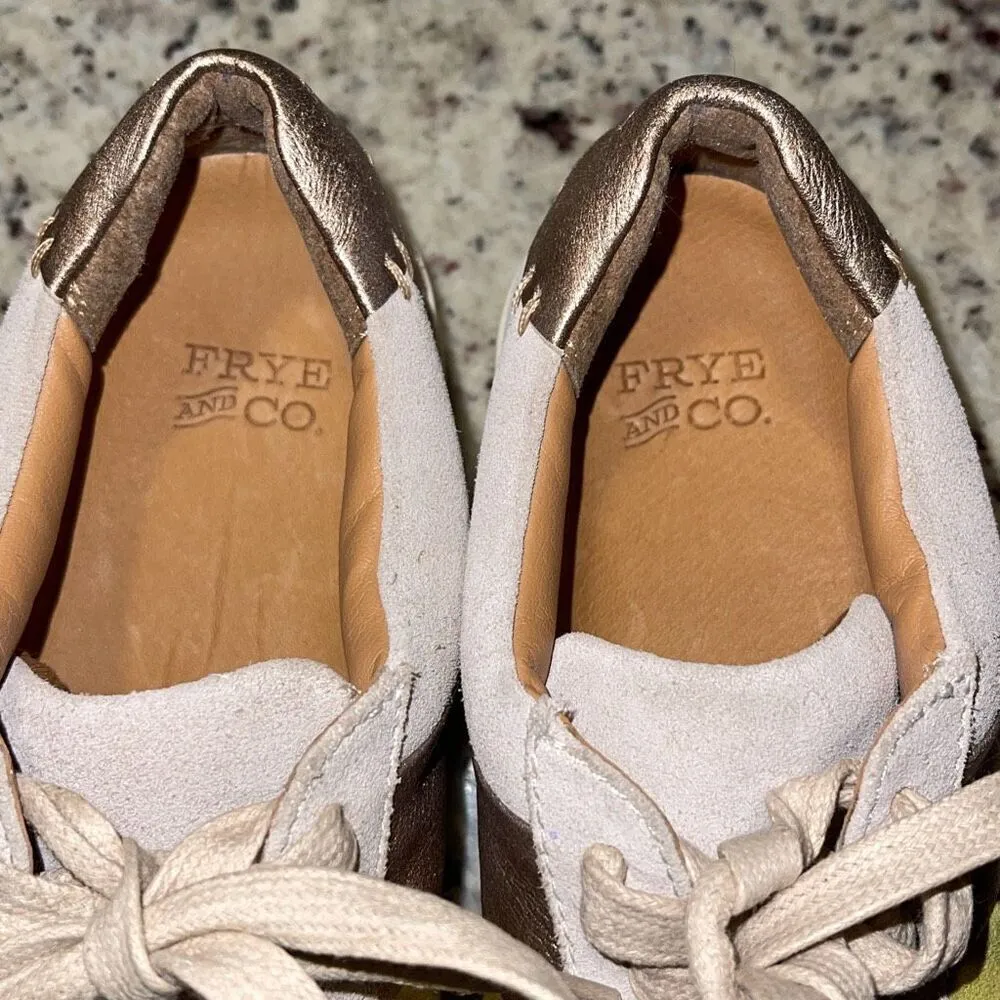 Frye & Co. Hallie Low Suede Casual Sneakers‎ Cream / Gold Women's Size 6 - Image 6