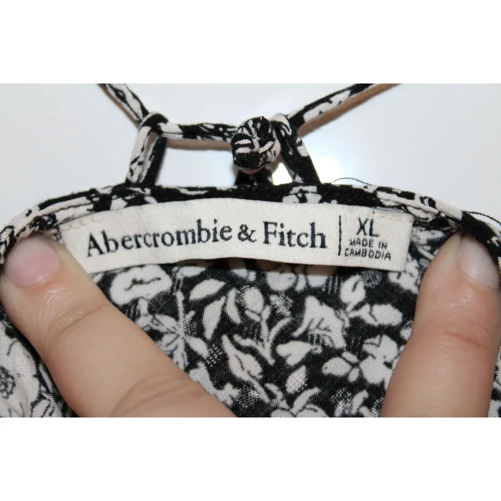 Womens Abercrombie & Fitch Black Floral Print Viscose Tank Bodysuit Top Size XL - Image 3