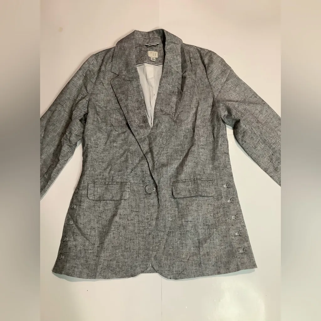 A New Day silver sparkle button in front Pockets Linen Cotton blazer size S - Image 2