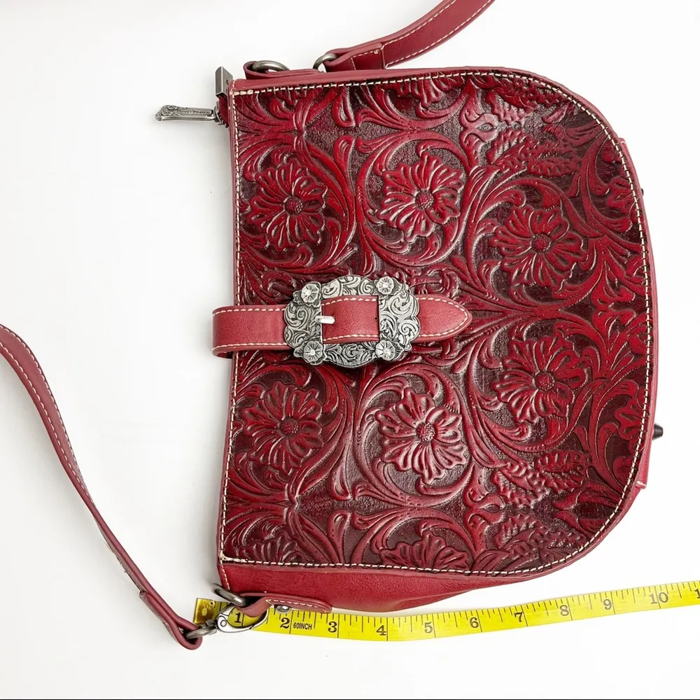 TRINITY RANCH Burgundy Embossed Tooled Leather Shoulder Bag - Image 10