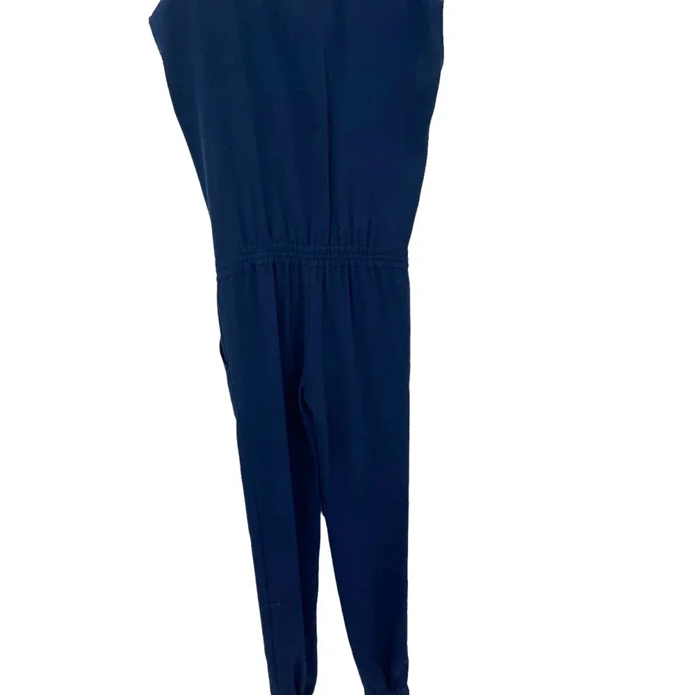 VINCE Navy Blue Zip Front Short Sleeve‎ Jumpsuit Size 2 - Image 6