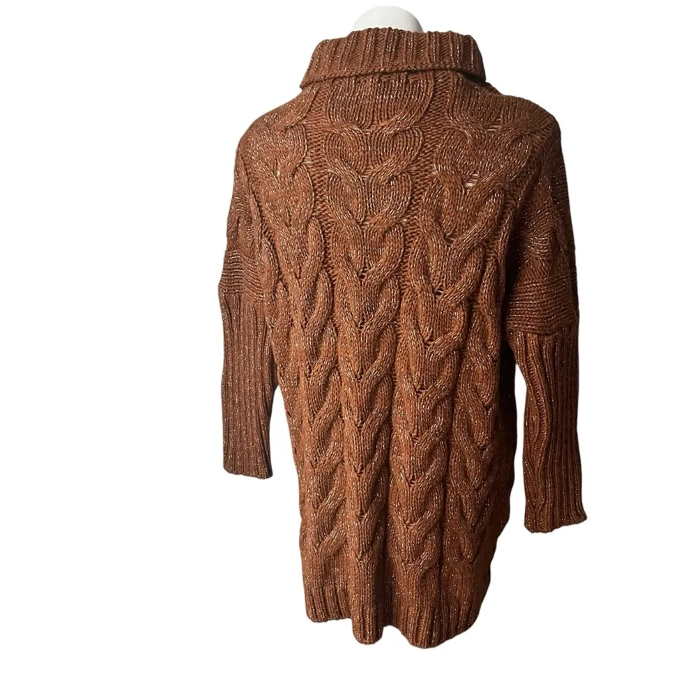 NWT, Scandal Italy Chunky Cable Knit Turtleneck Tunic Sweater, Sz L/XL Brown Size L - Image 5
