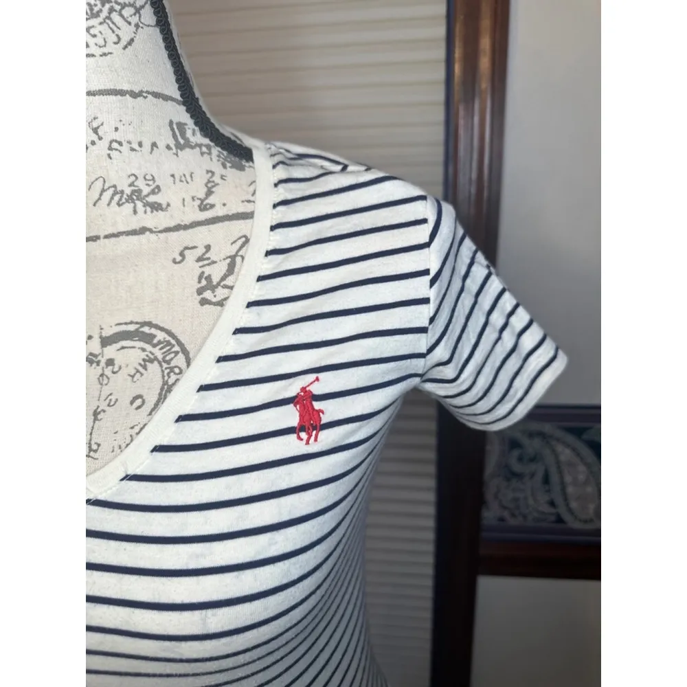 Ralph Lauren Sport Small White & Navy Blue VNeck TShirt - Image 4