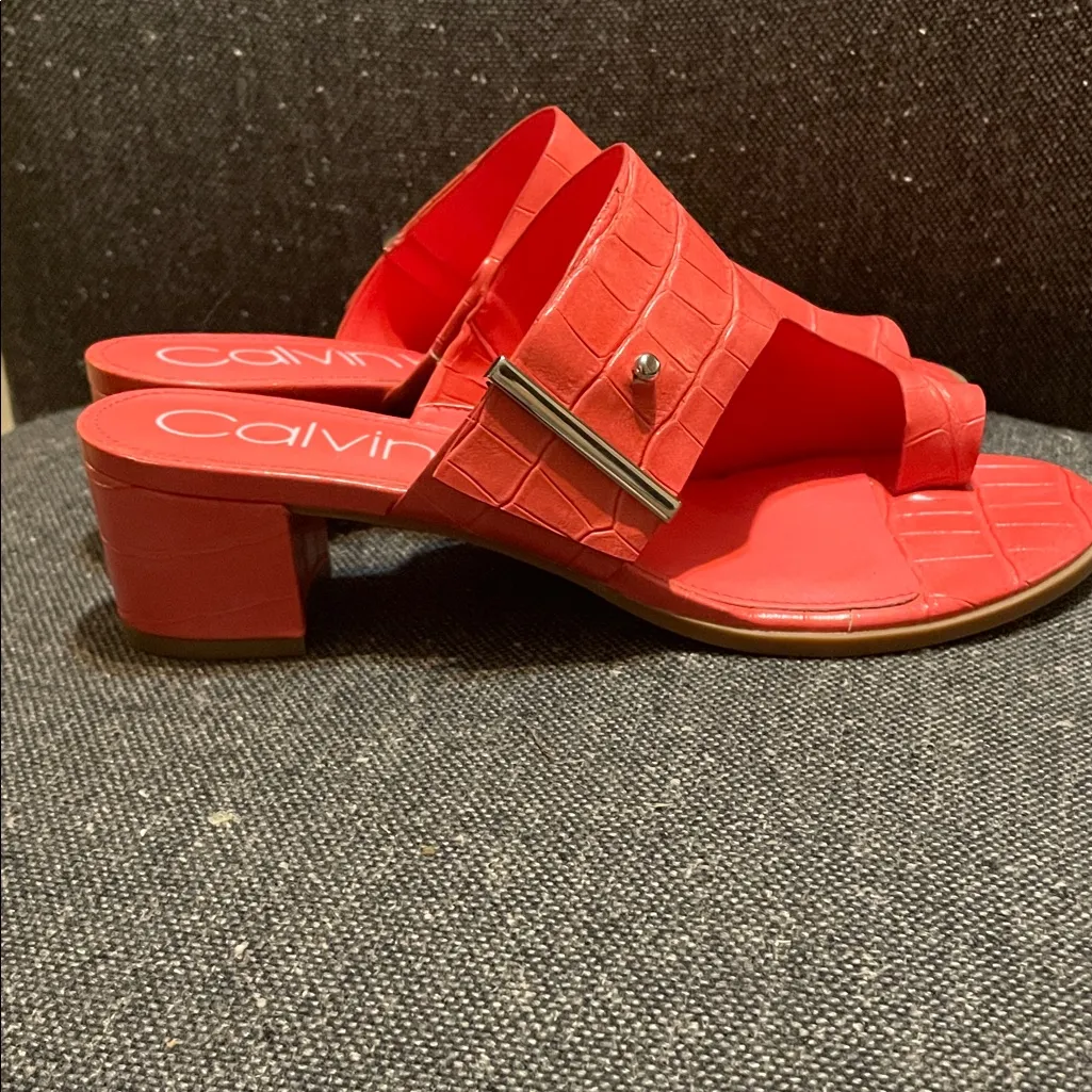 Calvin Klein Red Croc-Pattern Sandals - Image 6