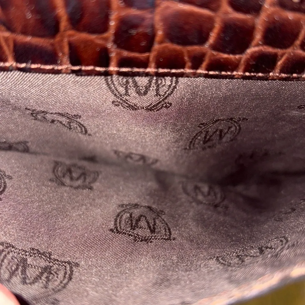 Massimo Dutti Cinch Closure Leather Shoulder Bag‎ Crocodile Texture Brown - Image 15