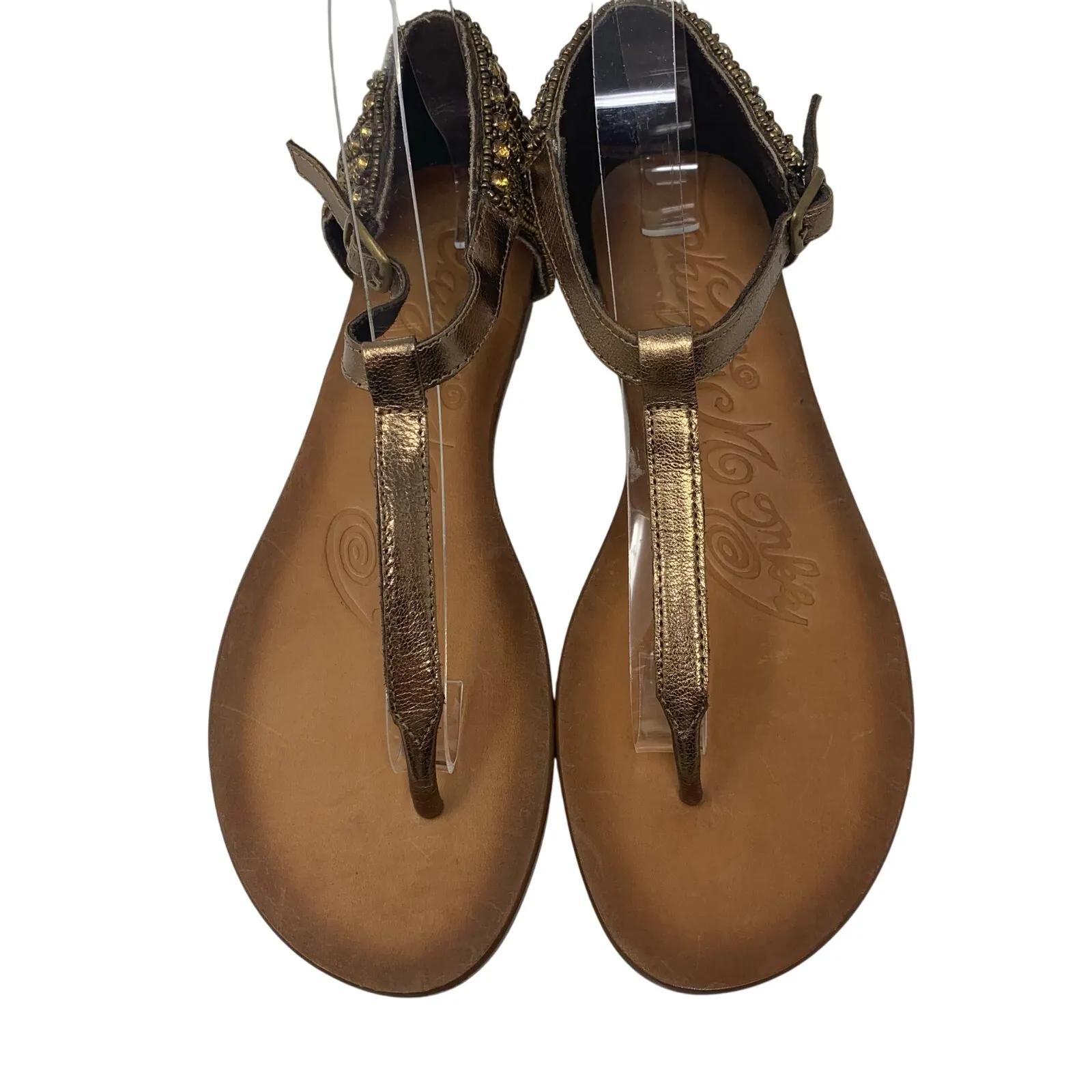 Naughty Monkey Bronze Sunflower Beaded Leather T strap Gladiator Sandal Size 8.5 - Image 8