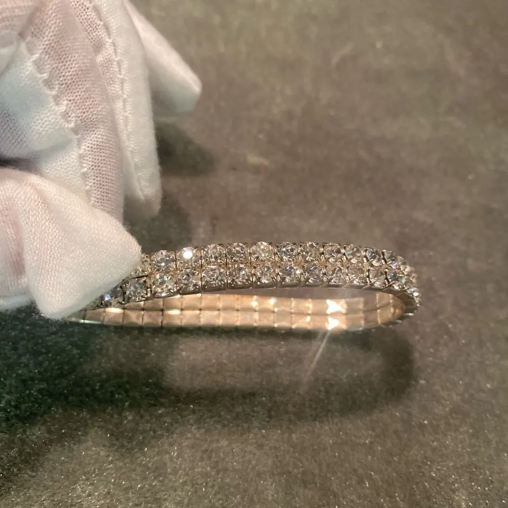 #404 BOUTIQUE Double Rhinestone Stretch Bracelet White - Image 3