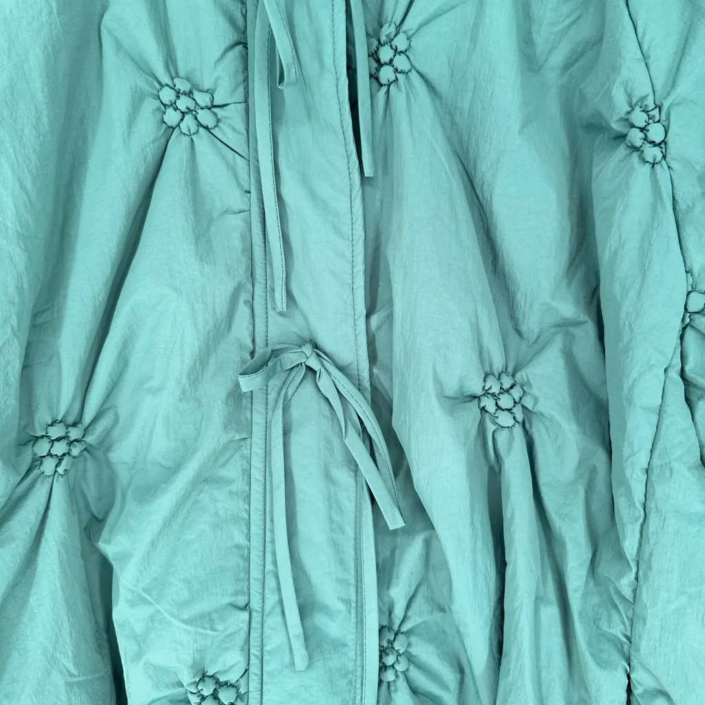 Baevely Teal Green Puffer Bow Detail Jacket size 2X Relaxed Fit NWT Long Sleeves - Image 5