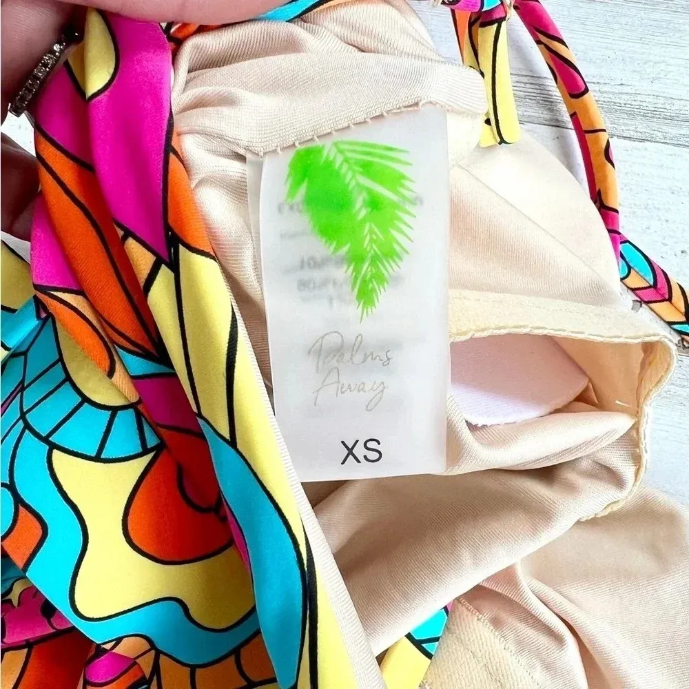 Palms Away Belted One Piece Swimsuit Vibrant Abstract Floral Print Size XS Blue - Image 10