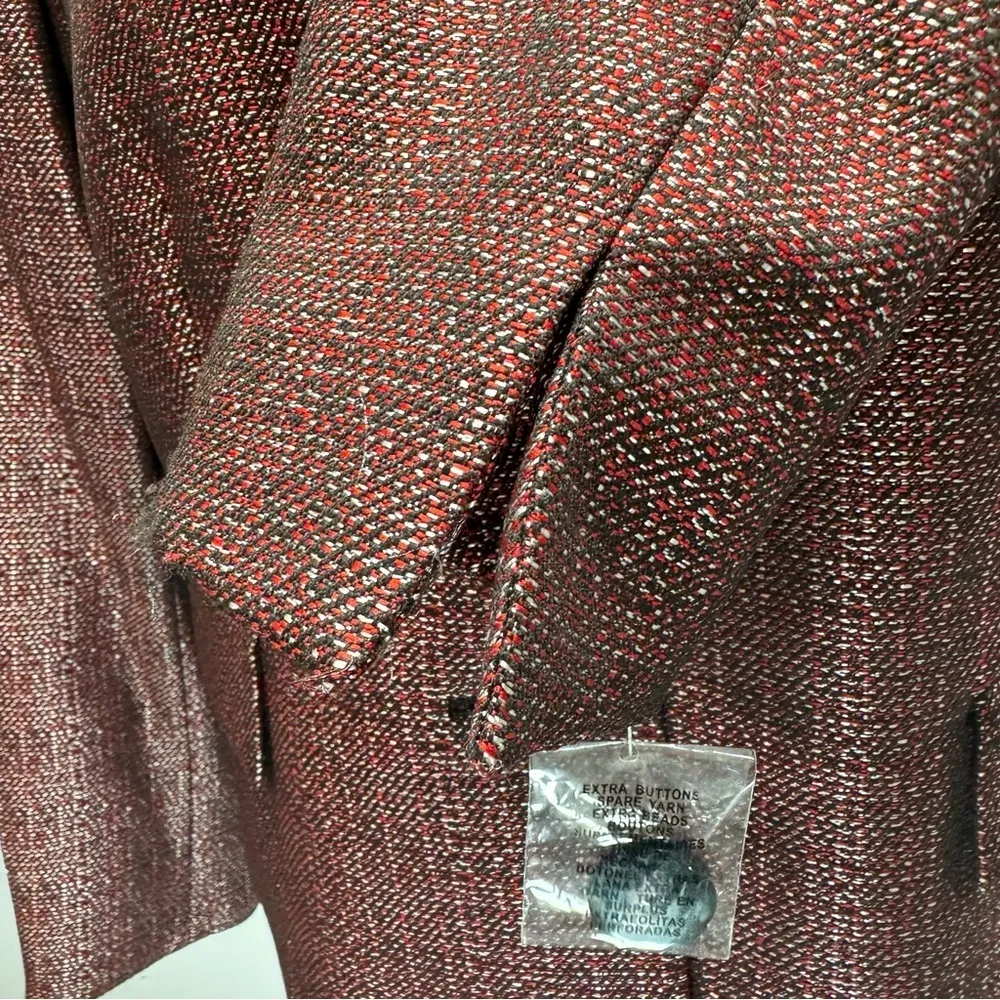 Vintage Y2K Metallic Black Red Silver Woven Button Front Blazer Clueless Preppy - Image 9