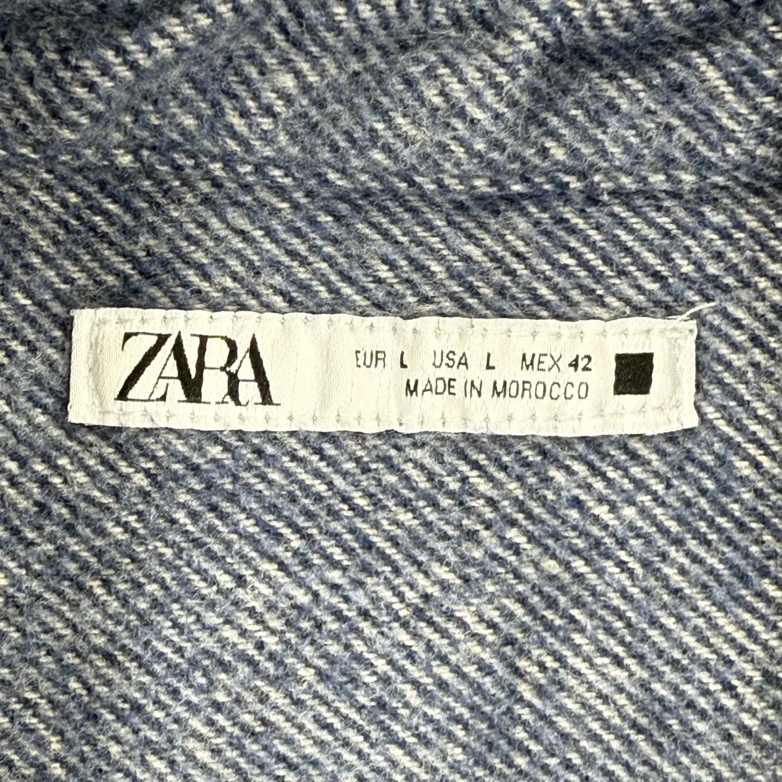 ZARA Men's L Blue Herringbone CPO‎ Button Front Shirt Jacket Shacket - Image 4