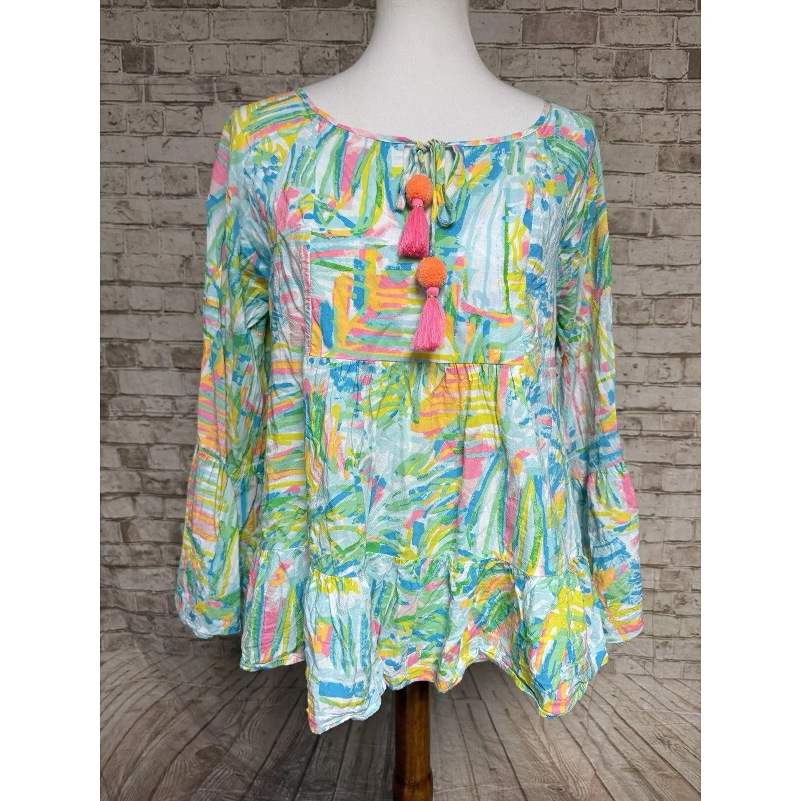 Lilly Pulitzer Linzy Tassel Top Women’s Size M Sea Salt And Sun Colorful Knit - Image 2