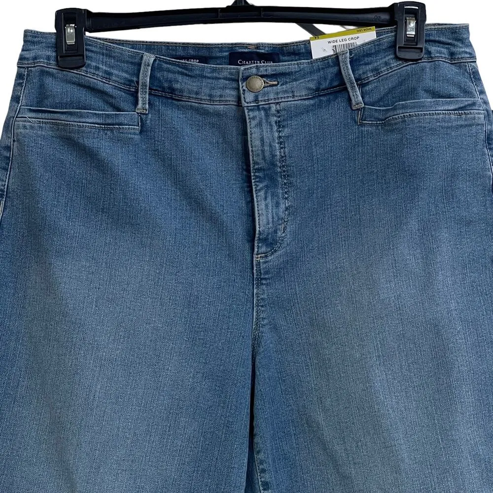 Charter Club SZ 14 Wide Leg Crop Jeans High-Rise Stretch Pockets Tummy Slimming - Image 2
