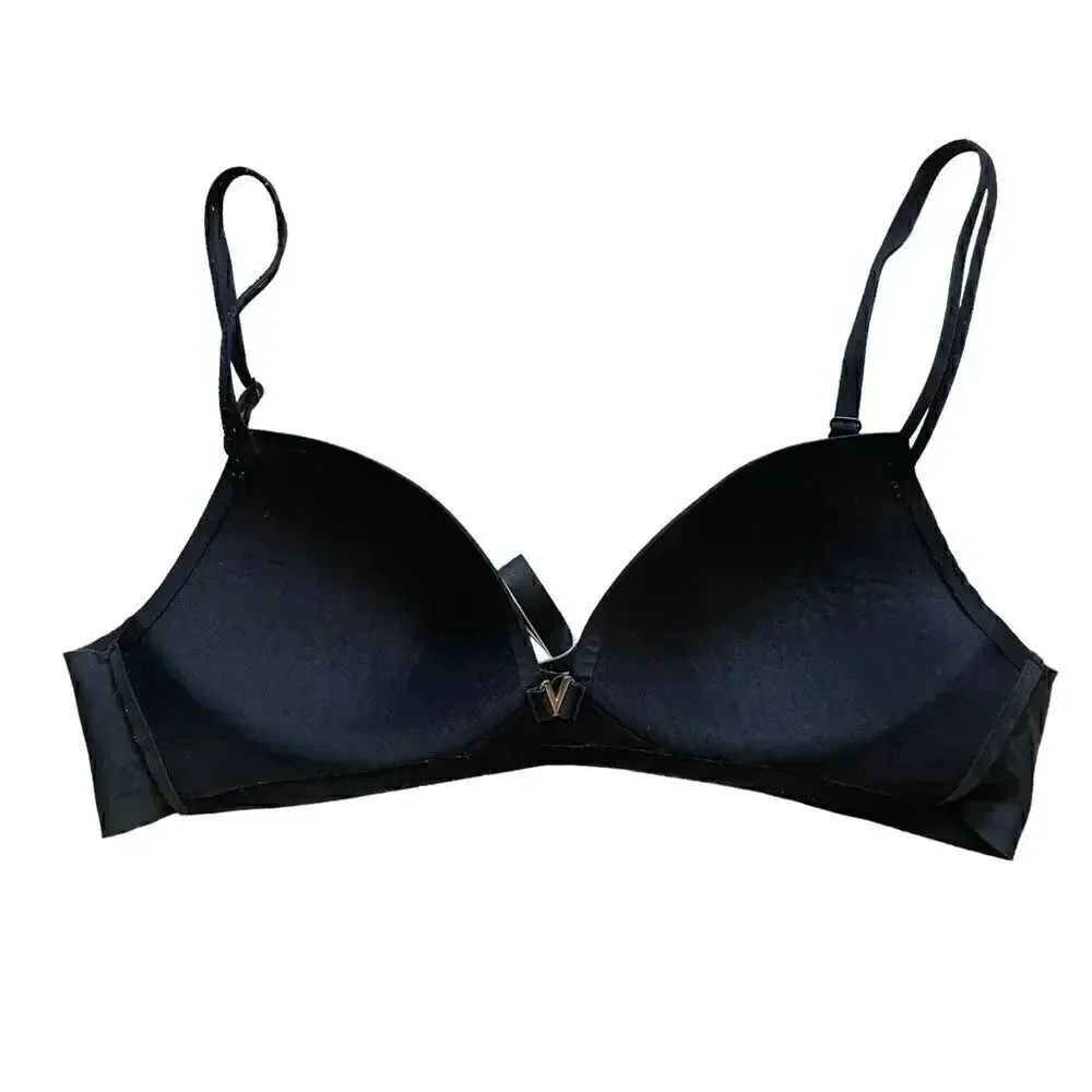 Victoria Secret Black Paded No Wire Straps Gold V Detail On Ftont Bra SZ 34B - Image 6