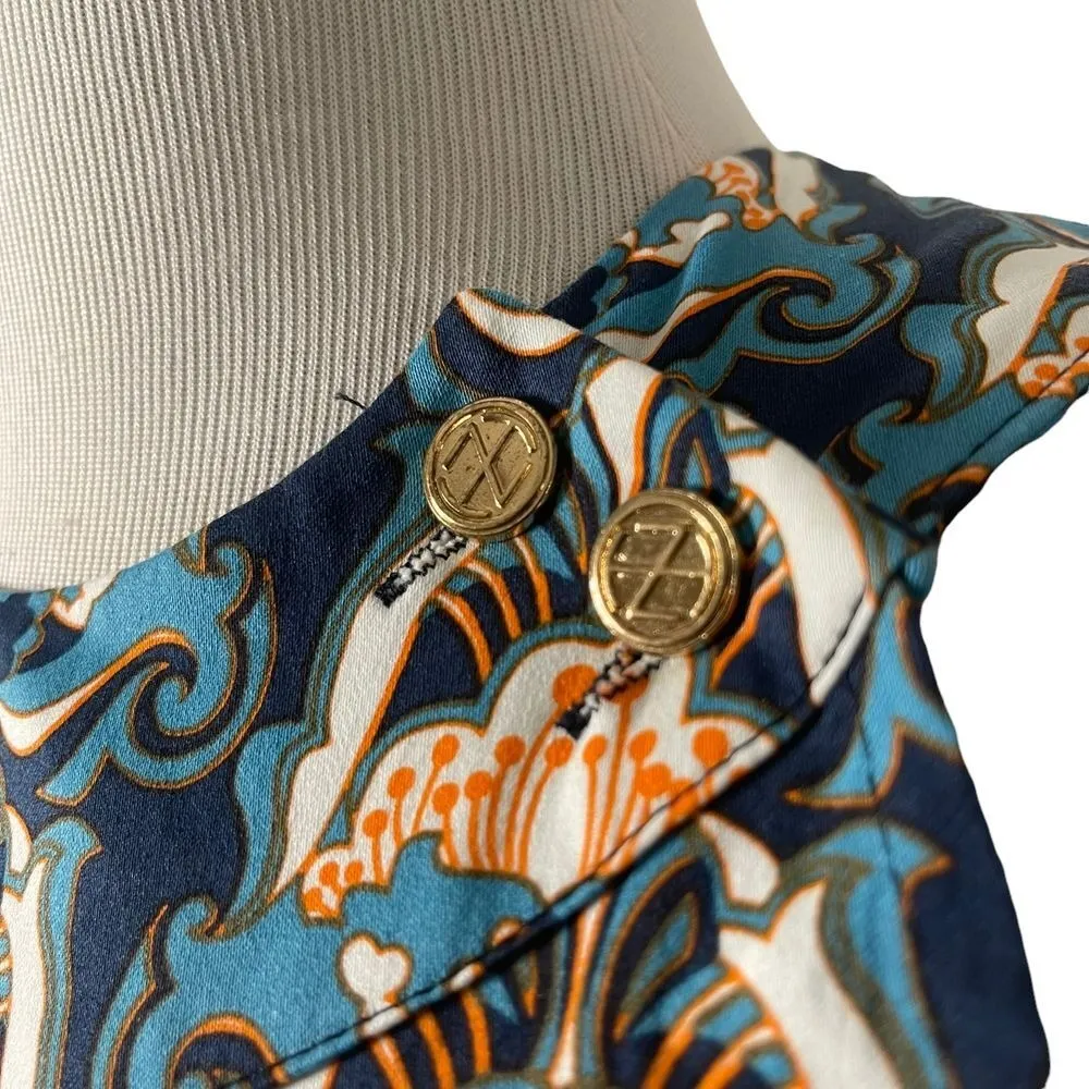 Tracy Negoshian Retro Print Short Dress Size S Orange Floral Sleeveless‎ Blue - Image 8