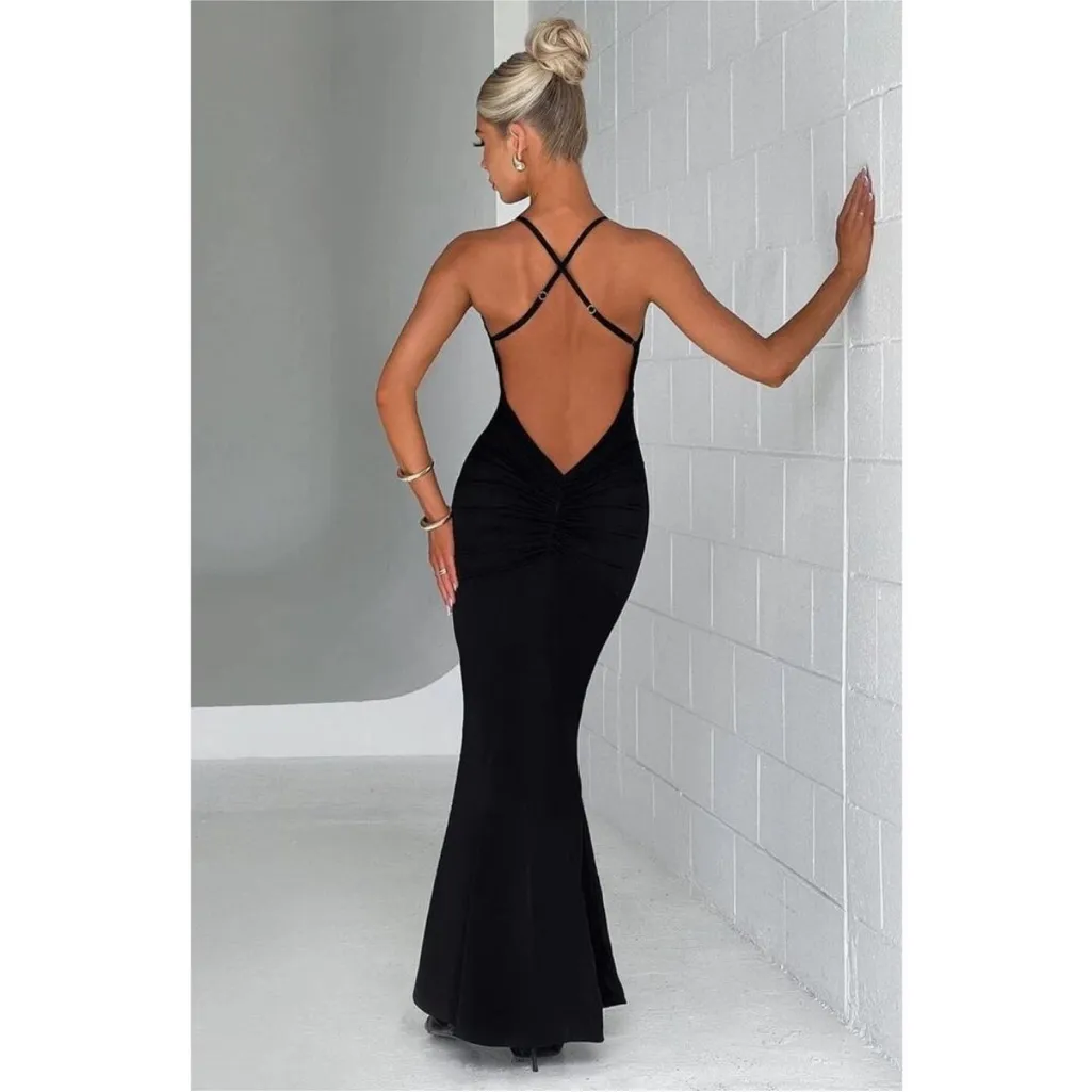 NWT Babyboo Constantina Ruffle Corsage Halter Black Maxi Dress - Image 2