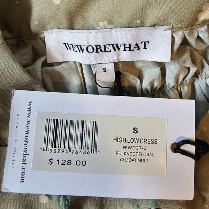 NWT WeWoreWhat High Low Polka Dot Floral Drape Ruffled Long Sleeve Dress S Sage - Image 9