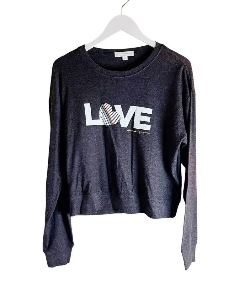 SPIRITUAL GANGSTER Savasana Pullover LOVE Sweatshirt Crew Neck Large Gray EUC - Image 7