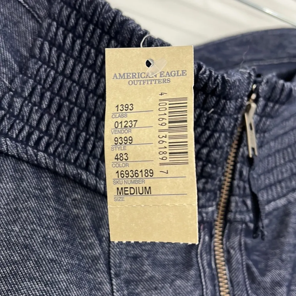 New American Eagle Medium Blue Strapless Studded Denim Peplum Dress - Image 8