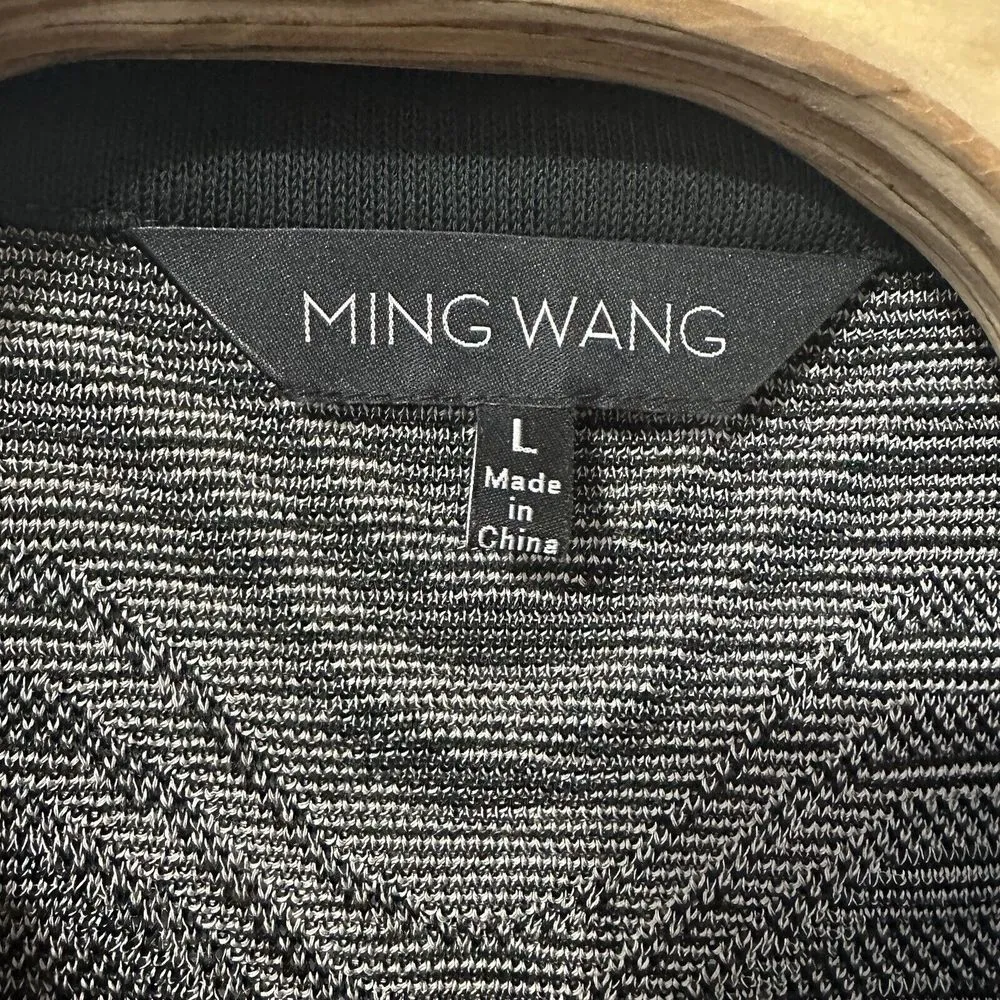 Ming Wang Women's Size Large Gray Black Pattern Cardigan Blazer Studded Detail - Image 4