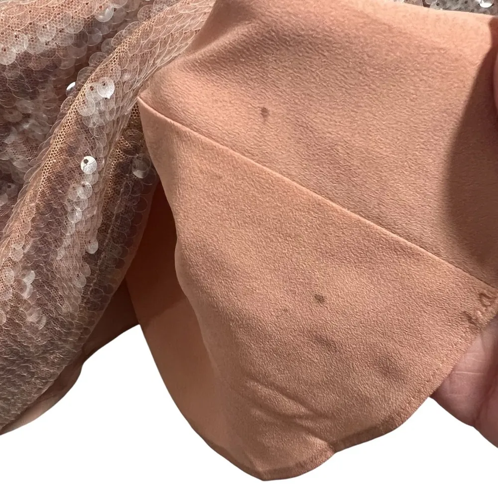 Long Sleeve Sequin Off Shoulder Mini Dress In Beige - Image 12