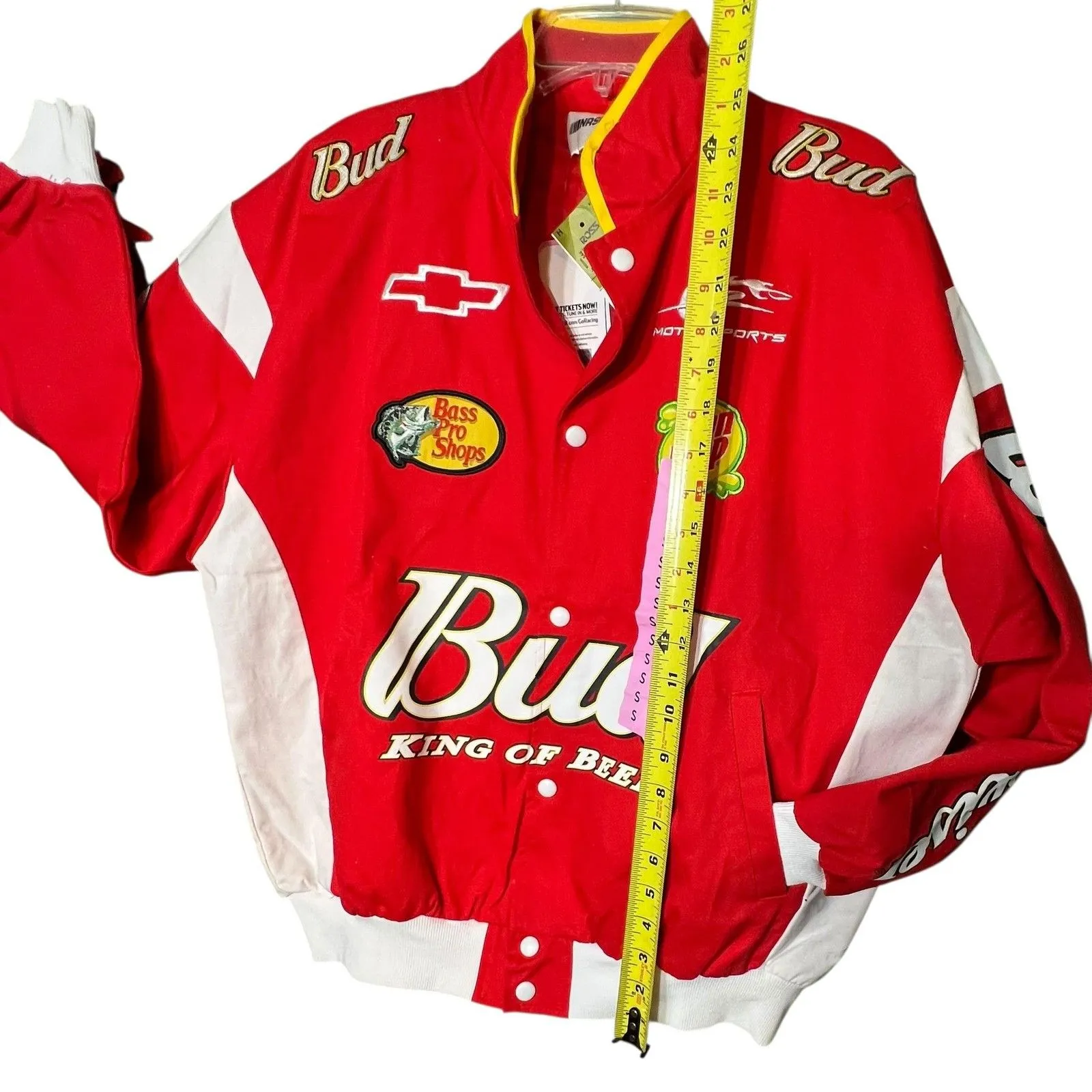 NASCAR Budweiser Jacket Womens Small Red Character Patch Moto Varsity Racing - Image 7