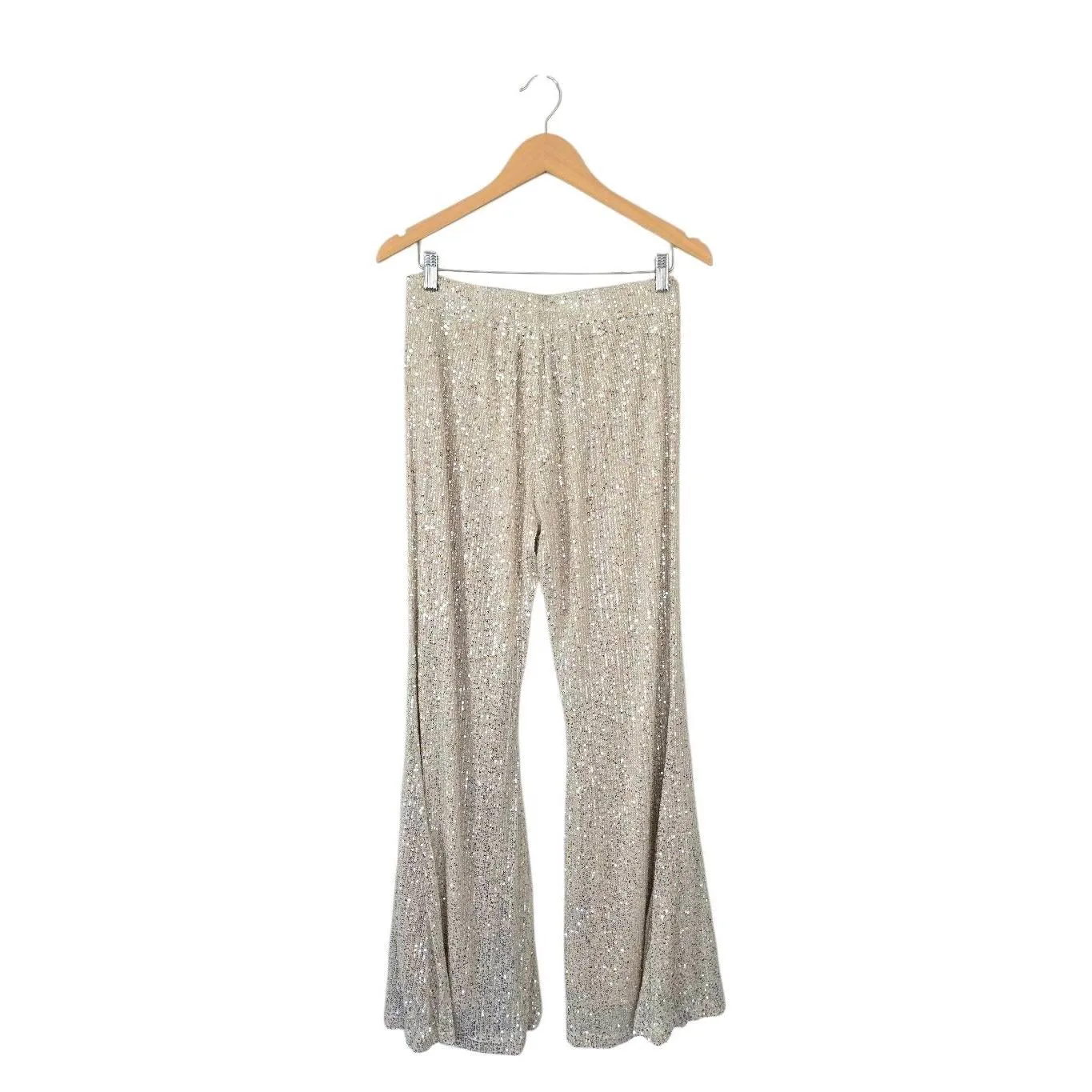 Wisteria Lane Sequined Bell Bottom Pants in Champaign Size Medium NEW Gold - Image 3