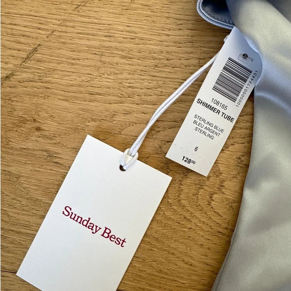 Aritzia - Sunday Best Shimmer Satin Tube Dress in Silver Blue - Image 2