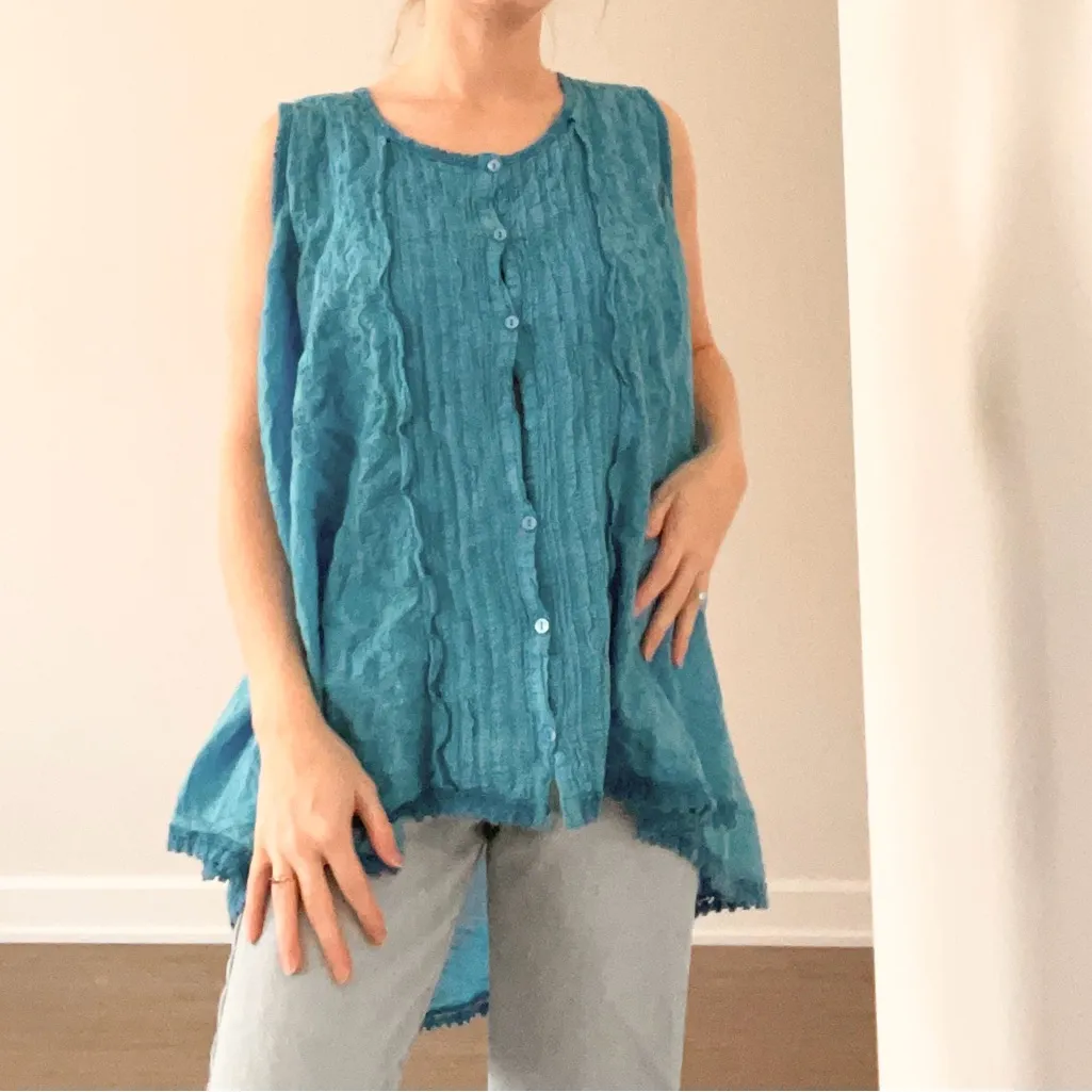 Johnny Was Blue Buttoned Relaxed Tank Top - Image 3