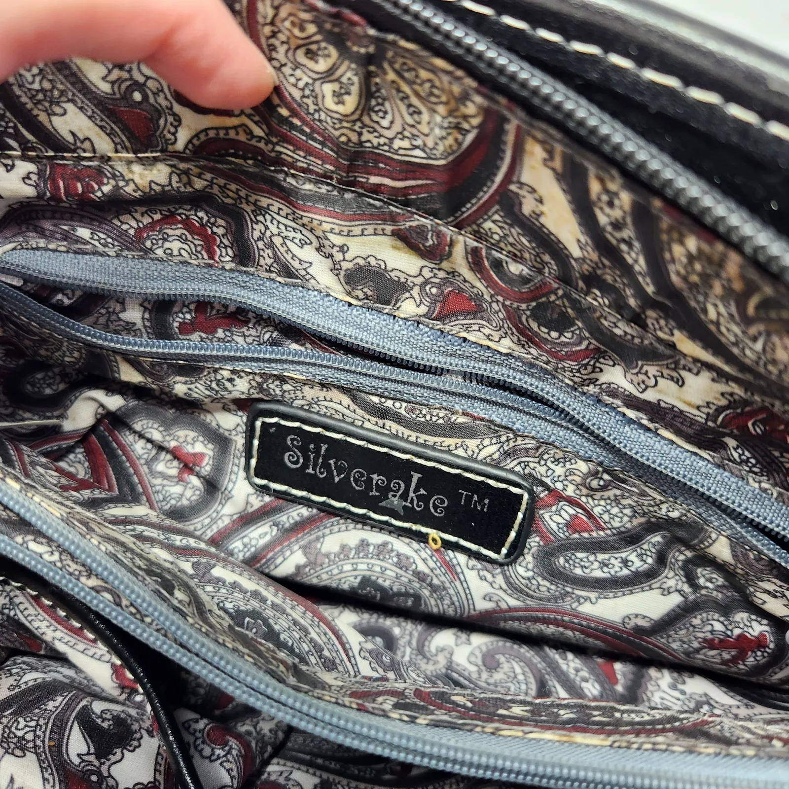 Vintage Silverake Black Croco Leather Heart Retro Gothic Chic Handbag Small - Image 8