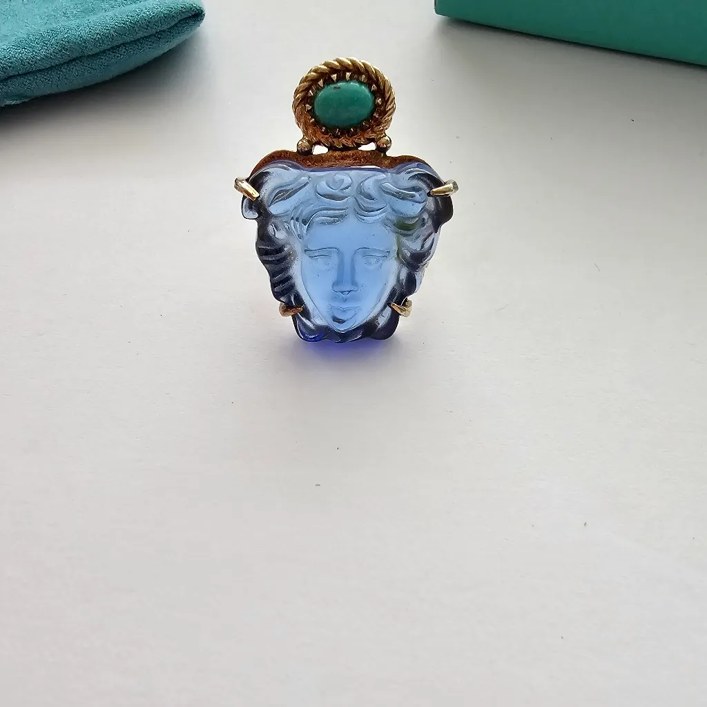 Tagliamonte Glass Medusa & Turquoise Cocktail Ring Statement Ring Medusa Head Blue - Image 2
