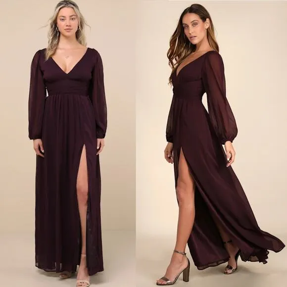 NWOT Lulus Enchant My Love Dark Purple V-Neck Long Sleeve Maxi Dress Size S - Image 2