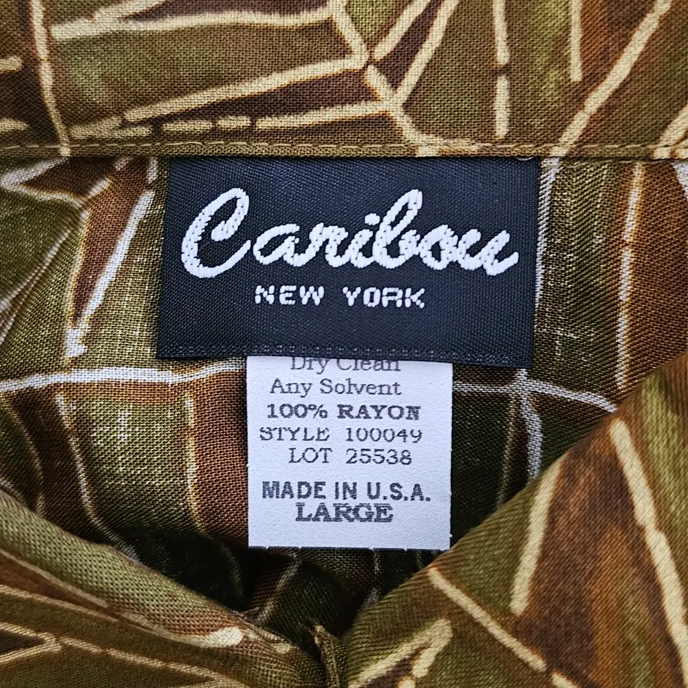 Vintage Caribou 80s Olive Multi African Safari Button Down Size Large - Image 5