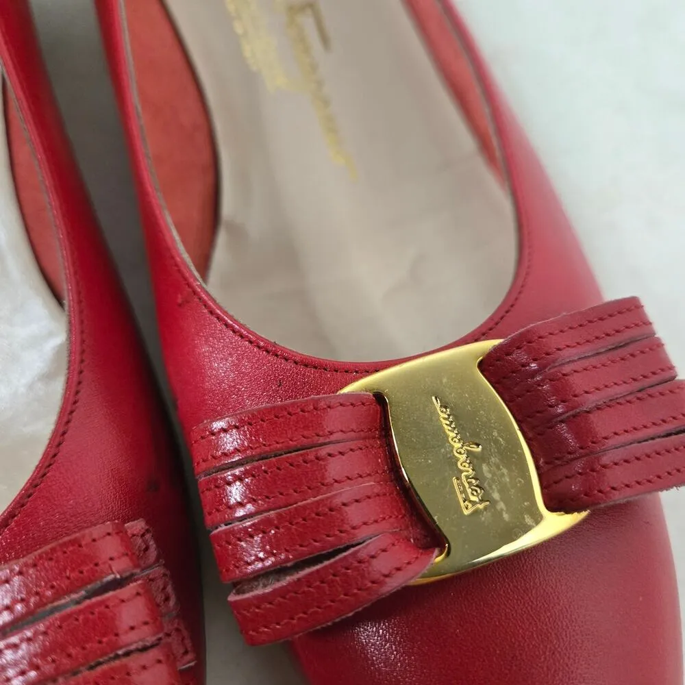 Salvatore Ferragamo Ladies Red Calf Leather Bow Pump Shoe NICCOLA Women 10 A4 - Image 7